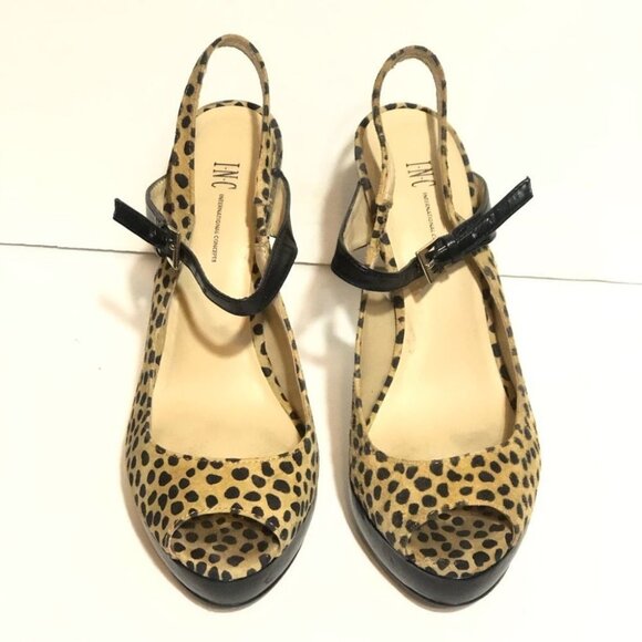 INC International Mariela Leopard Print Slingback Heels in Tan Black Size 7 - Picture 2 of 5